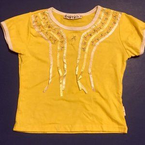 DOLCE DONNA Girls' Embroidered Floral & Ribbon STRETCH SSl Shirt ~ Sz 3T